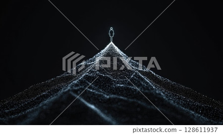 Isolated Figure on Futuristic Landscape in Dark Background 128611937
