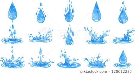 Abstract blue background with seamless water drops and floral wave patterns 128612283