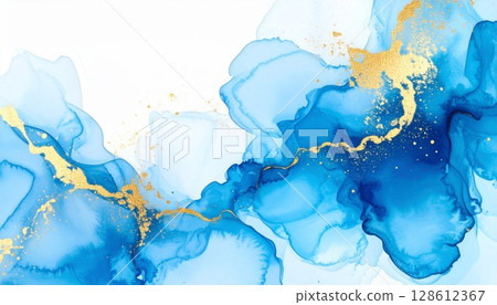 Blue and gold abstract alcohol ink art 1 Blue and gold abstract alcohol ink art 1 128612367