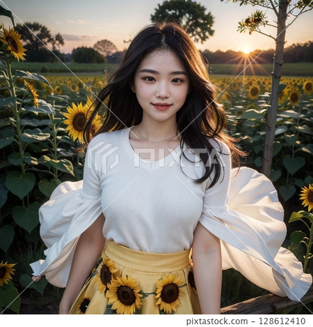 Sunset, smiles in the sunflower fields!! 128612410