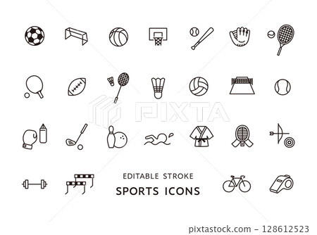 各種運動的圖標集(單色) 各種運動的圖標集(單色) 128612523