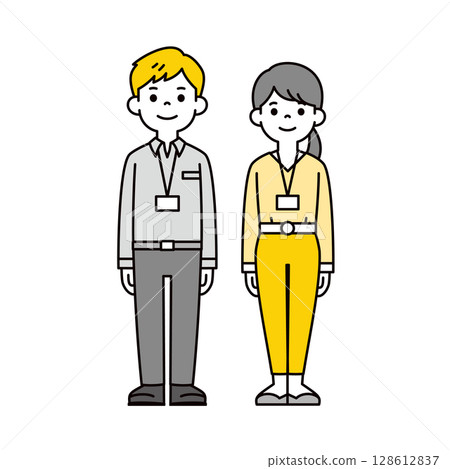 全身插圖素材集的年輕男女工作成年人與姓名持有人_向量 128612837