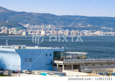 Umitamago with Beppu Bay and Beppu city in the background Umitamago with Beppu Bay and Beppu city in the background 128613161