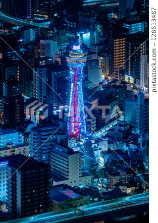 Osaka night view and Tsutenkaku 128613487
