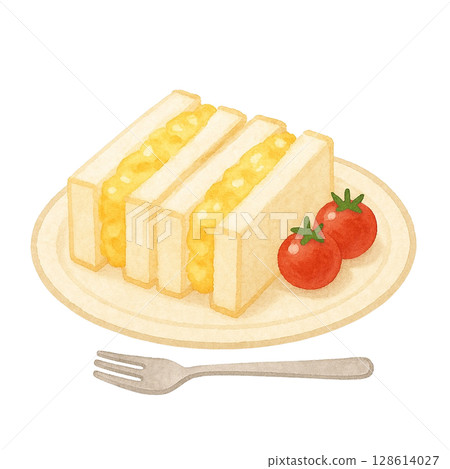 [咖啡店]雞蛋三明治插畫/類型3 128614027