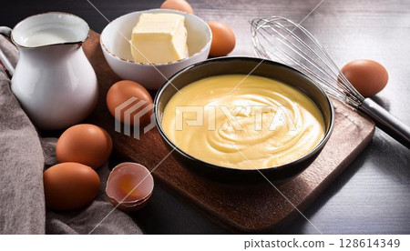 Custard cream made with fresh eggs 128614349