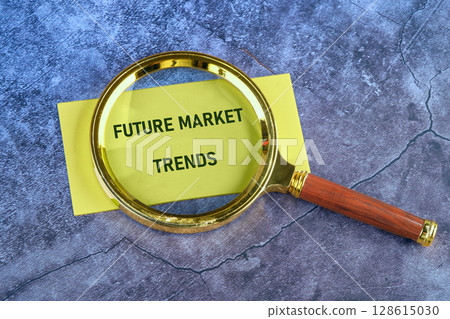 Conceptual text of FUTURE MARKET TRENDS Business Concept,Top view. 128615030