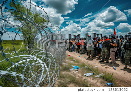 A violation of border law occurs when person crosses border illegally between Texas and Mexico AI Generation 128615062