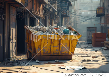 Trash dumpsters metal containers for construction material waste for to recycling AI Generative 128615232