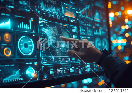 A hacker cyber criminal illegally watches person during cyberattack AI Generative A hacker cyber criminal illegally watches person during cyberattack AI Generative 128615261