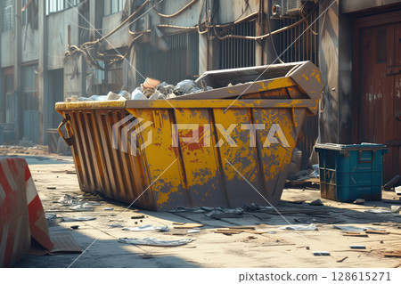 Metal recycling container trash dumpsters for construction materials waste AI Generative 128615271