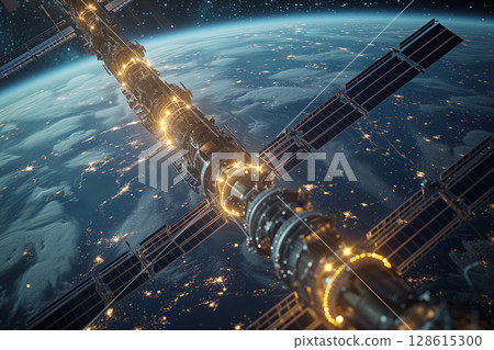 Satellites equipped with antennas solar panels that enable global connectivity in telecommunications high speed Internet Generative AI Satellites equipped with antennas solar panels that enable global connectivity in telecommunications high speed Internet Generative AI 128615300