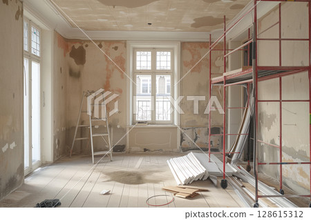 Renovation of interior of house in order to restore a refurbish it. Generative AI 128615312