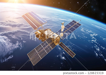 Use of satellites with solar panels on their antennas to provide global connectivity in telecommunications a high speed Internet Generative AI 128615319