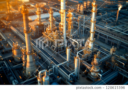 Oil refinery pipelines in an industrial zone AI Generative 128615396