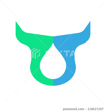 Cow head logo with milk drop. Vector illustration. Isolated on white background.  128615397