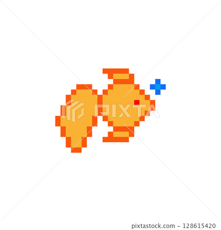 Goldfish vector logo and icon design. Pixel art and point style. 128615420