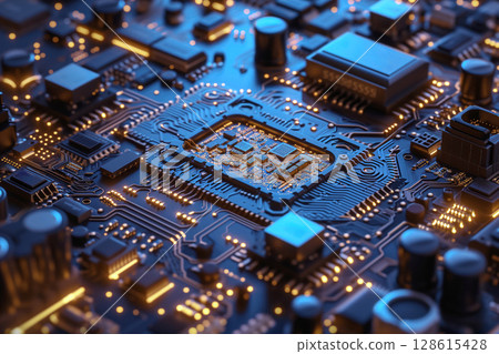 Digital technology circuit board for computer motherboards Generative AI 128615428