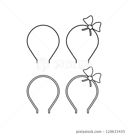 Hair band headband hairband with ribbon bow. Vector icon and illustration. Hair ornament. 128615435