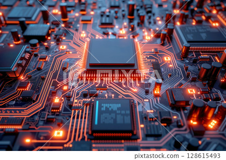 PC motherboard chipboard circuit for central computing technology Generative AI 128615493