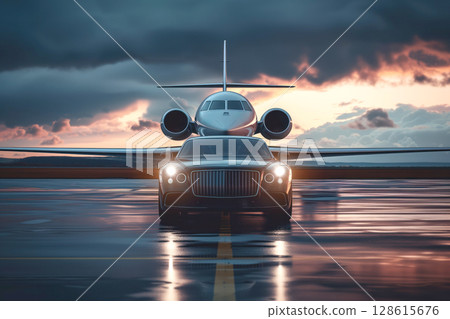 Transfer service between airplanes a luxury cars at international airports in business class Generative AI Transfer service between airplanes a luxury cars at international airports in business class Generative AI 128615676