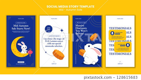 Flat Cartoon Hand-Drawn Mid-Autumn Festival Social Media Stories Background Illustration 128615683