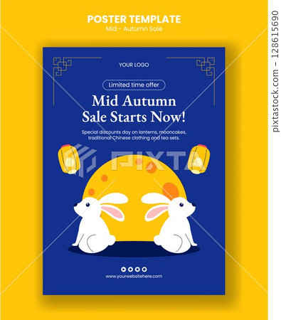 Mid-Autumn Festival Vertical Poster Design for Social Media in Flat Cartoon Style 128615690