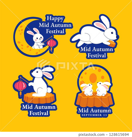 Social Media Label Template for Happy Mid-Autumn Day in Flat Hand-Drawn Cartoon Social Media Label Template for Happy Mid-Autumn Day in Flat Hand-Drawn Cartoon 128615694