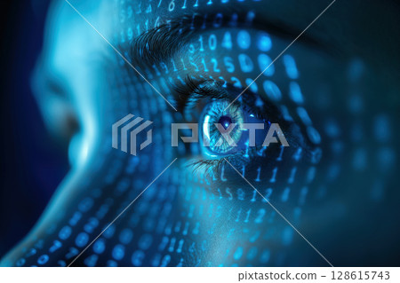 Identification using biometrics, identification through eye scanning, a online data protection using biometrics AI Generative 128615743