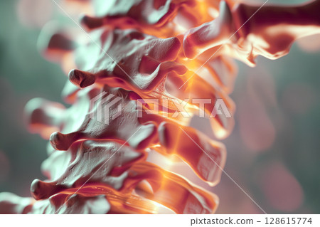 Detailed anatomy 3D illustration inflamed lumbar spine with inflammation affected vertebrae AI Generative Detailed anatomy 3D illustration inflamed lumbar spine with inflammation affected vertebrae AI Generative 128615774