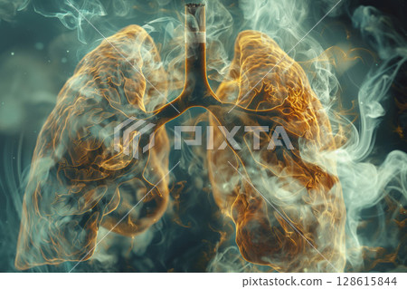 Harmful effects of smoke are damage to lungs a diseases caused by smoking cigarettes AI Generation 128615844