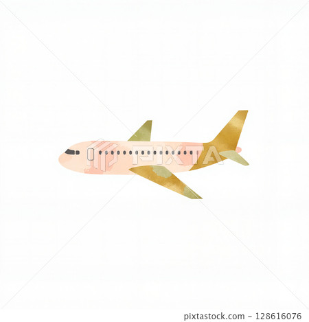 Pastel airplane illustration on white background, travel aesthetics Pastel airplane illustration on white background, travel aesthetics 128616076