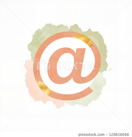 Pastel @ symbol on soft watercolor background, digital aesthetics Pastel @ symbol on soft watercolor background, digital aesthetics 128616088