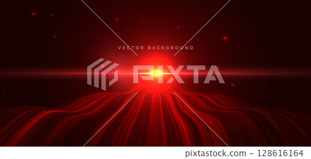 Futuristic technology wave red lines on dark red background. 128616164