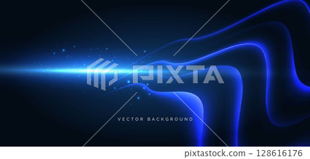 Futuristic blue wave ray on dark blue background. High speed motion moving concept. 128616176