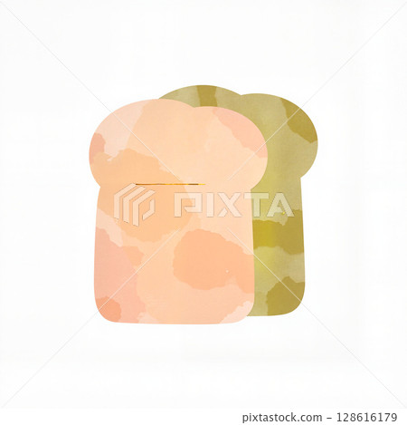Soft pastel bread illustration with gold and olive accents, culinary art 128616179