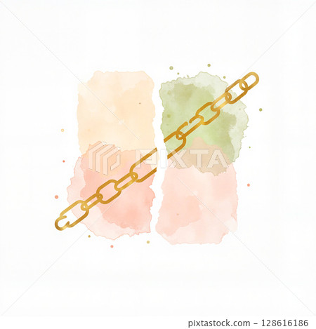 Broken chain in soft pastel colors on white background, freedom symbol 128616186
