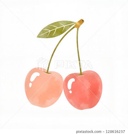 Pastel cherries with gold accents on white, sweetness of summer 128616237