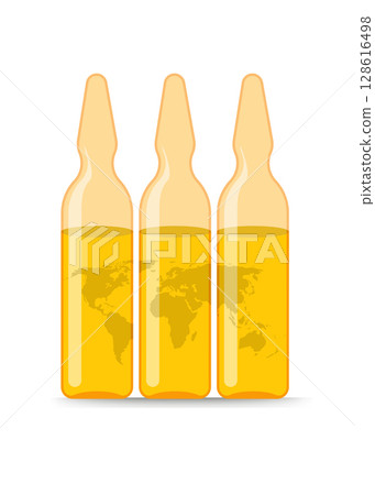 Three ampoules and a world map inside stock illustration Three ampoules and a world map inside stock illustration 128616498