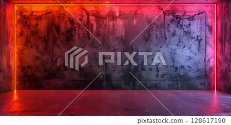 Neon Glow: Cement Wall Background with Vibrant Lights, Urban Radiance: Neon Lights on Cement Wall for a Modern Look-Ai-generated 128617190