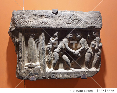 Sculptures depicting scenes from the life of the Buddha on display at the Peshawar Museum in Pakistan, the capital of Gandhara Sculptures depicting scenes from the life of the Buddha on display at the Peshawar Museum in Pakistan, the capital of Gandhara 128617276