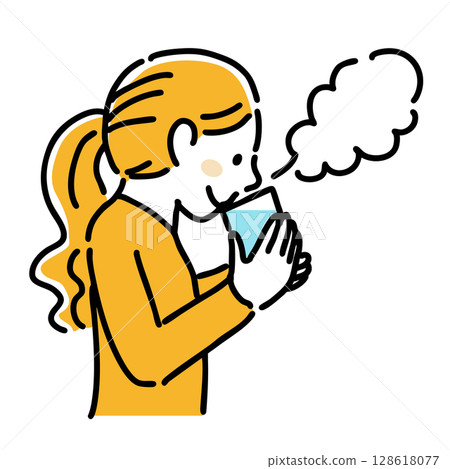 A woman drinking a hot drink Simple illustration A woman drinking a hot drink Simple illustration 128618077