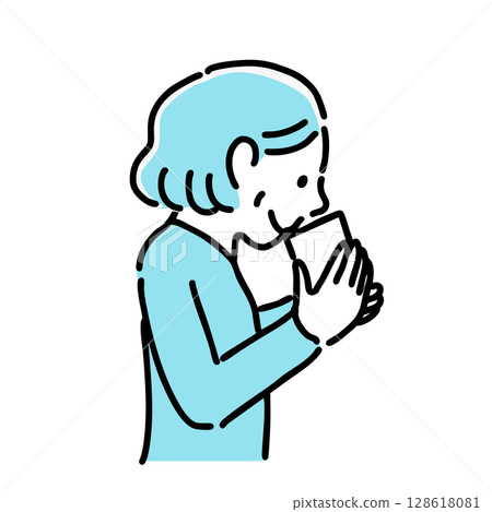 一位女士喝飲料的簡單插圖 128618081