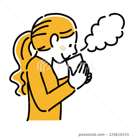 一位女士喝熱飲的簡單插圖 128618143