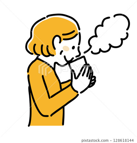 A woman drinking a hot drink Simple illustration 128618144