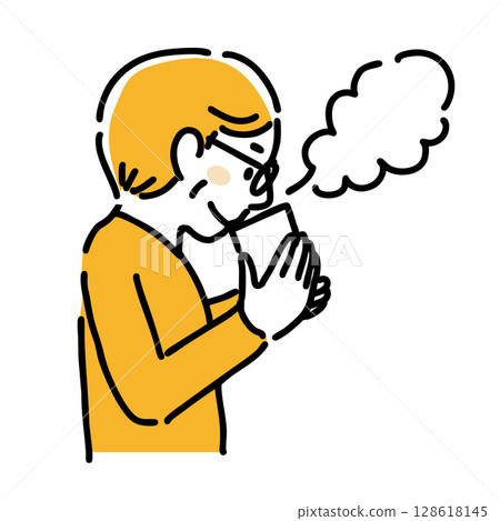 A man drinking a hot drink - simple illustration 128618145