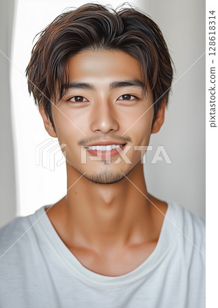 微笑的年輕英俊的日本男人 微笑的年輕英俊的日本男人 128618314