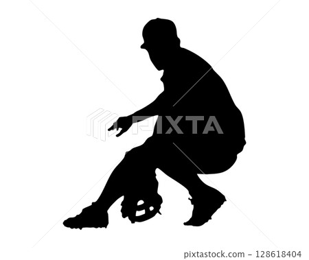 棒球防守角色輪廓插圖素材 棒球防守角色輪廓插圖素材 128618404