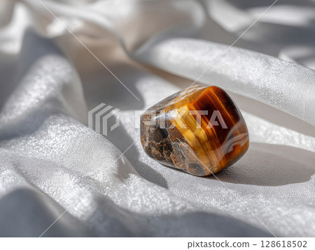 Natural stone placed on a white cloth AI image 128618502