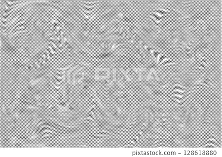 Wavy abstract halftone pattern. Dotted lines gradient on white background. Textured curve liquid grid. Vector illustration Wavy abstract halftone pattern. Dotted lines gradient on white background. Textured curve liquid grid. Vector illustration 128618880